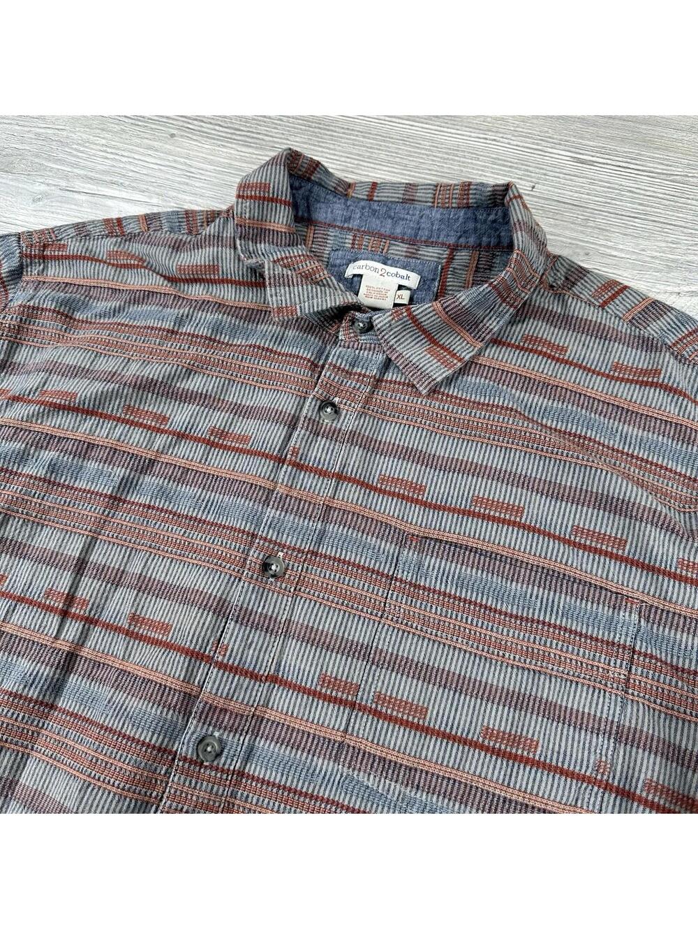 Carbon 2 Cobalt Shirt Mens XL Blue Red Orange 3D Knit Striped Dress Funky Club
